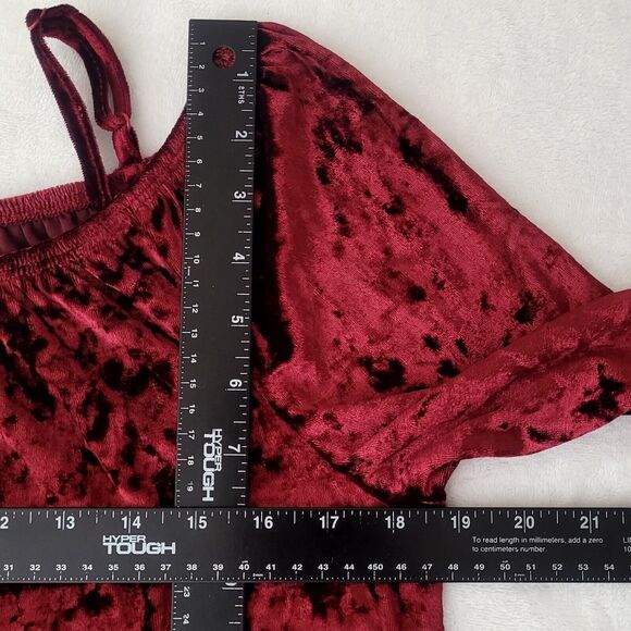 Oxblood Crushed Velvet Peasant Fairy Renaissance Ren Fest Boho Goth Royal Maiden - Picture 7 of 8